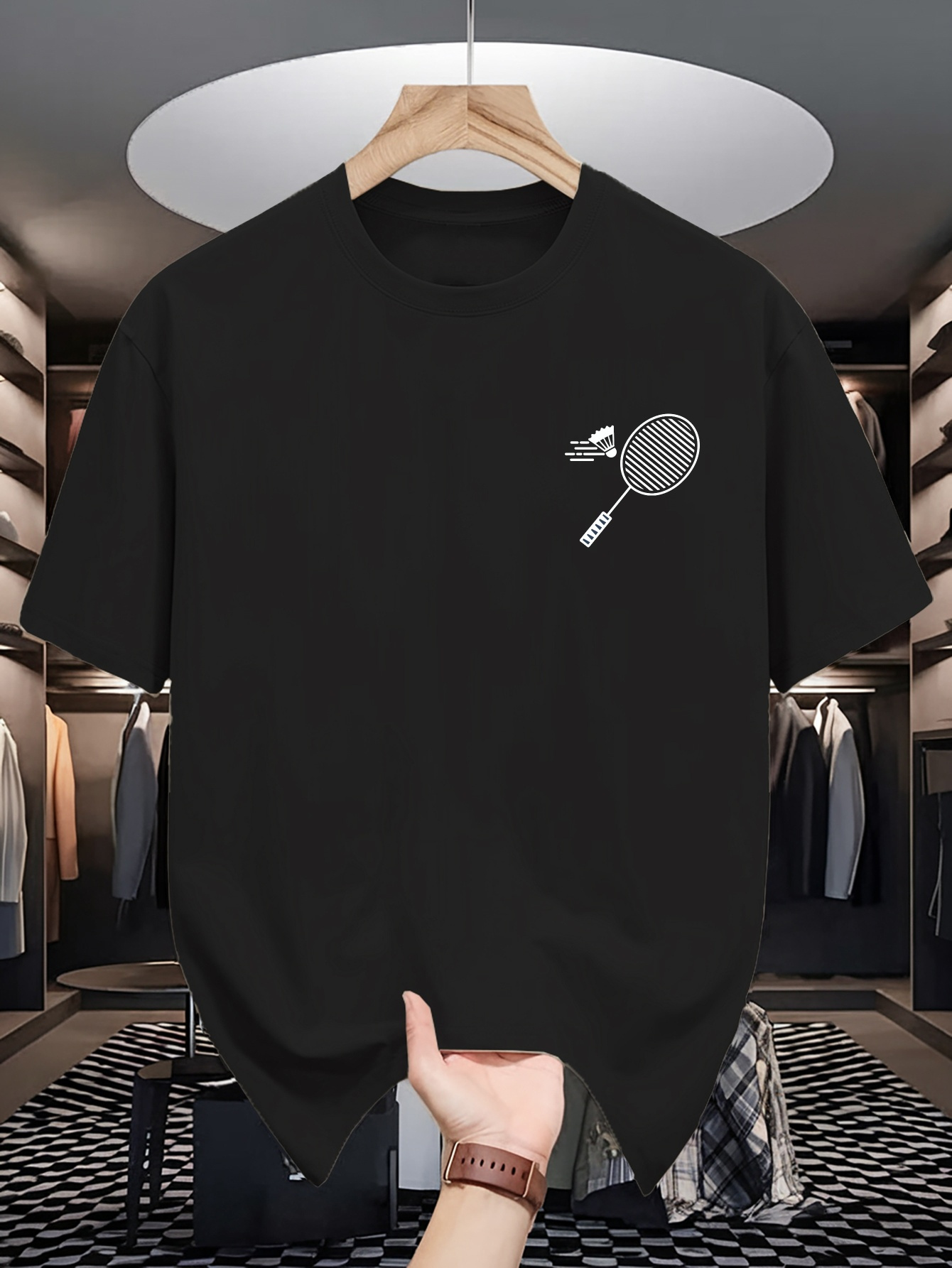 Mens Crew Neck T Shirt Minimal - Badminton Shuttlecock review and price